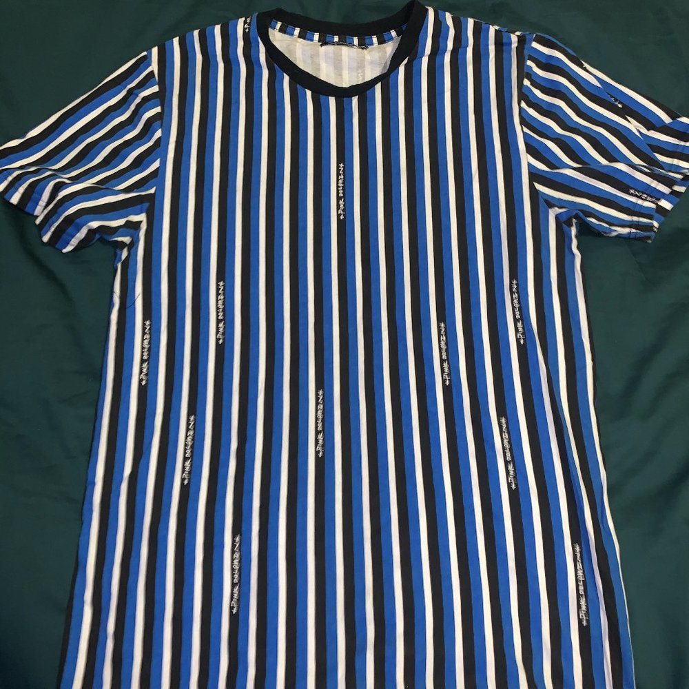 Pink dolphin blue and white striped tee